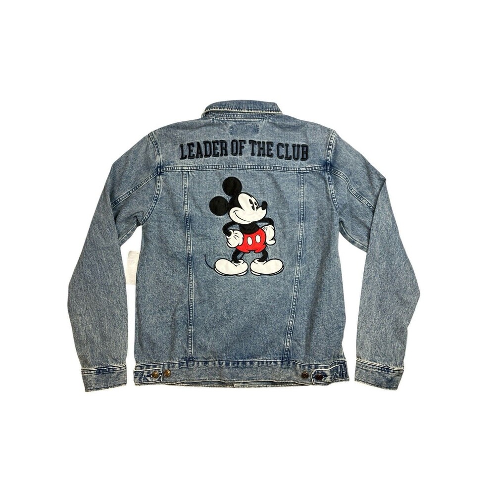 Disney Jacket Mens M Blue Embroidered Mickey Mouse Leader Of The Club Denim NWT